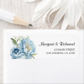 Dusty Blue Peony Floral Wedding Retouradres Etiket (Insitu)