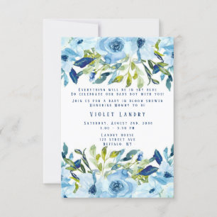 Dusty Blue Peony Florals Boy Baby in Bloom Shower Kaart