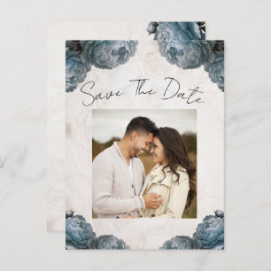 Dusty Blue Peony Flowers Save the Date Aankondigingskaart