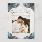 Dusty Blue Peony Flowers  Save the Date Aankondigingskaart (Voorkant)