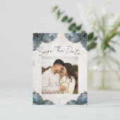 Dusty Blue Peony Flowers  Save the Date Aankondigingskaart (Staand voorkant)