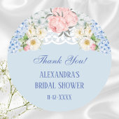 Dusty Blue Peony Hydrangea Vrijgezellenfeest Bedan Ronde Sticker