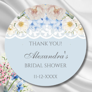 Dusty Blue Peony Hydrangea Vrijgezellenfeest Bedan Ronde Sticker