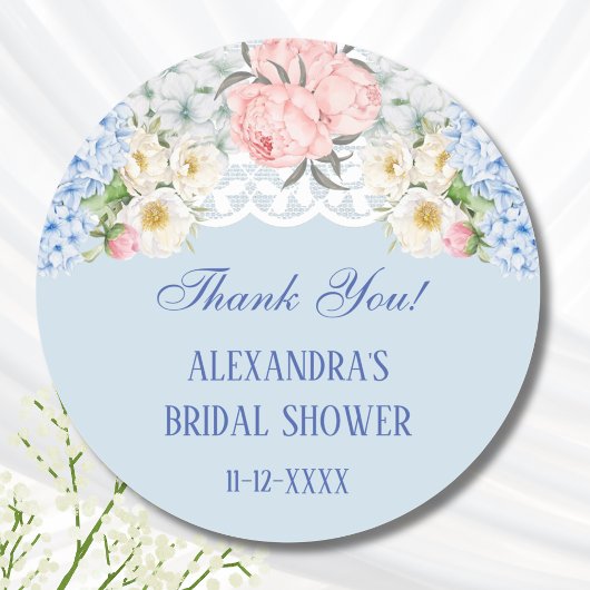 Dusty Blue Peony Hydrangea Vrijgezellenfeest Bedan Ronde Sticker