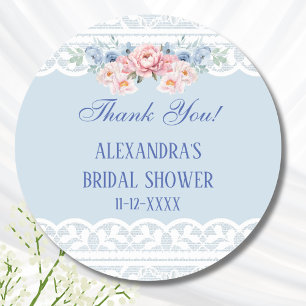 Dusty Blue Peony Lace Vrijgezellenfeest Bedankt Ronde Sticker
