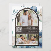 Dusty Blue Peony Mason Jar QR Code Wood Weddenscha Kaart (Achterkant)