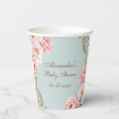 Dusty Blue Peony Rococo Floral Baby shower Papieren Bekers (Achterkant)