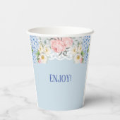 Dusty Blue Peony Romantic Hydrangea Vrijgezellenfe Papieren Bekers (Achterkant)