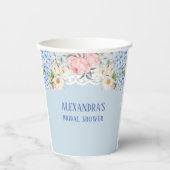Dusty Blue Peony Romantic Hydrangea Vrijgezellenfe Papieren Bekers (Voorkant)