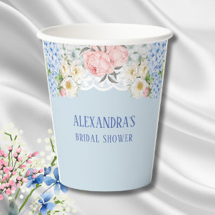 Dusty Blue Peony Romantic Hydrangea Vrijgezellenfe Papieren Bekers