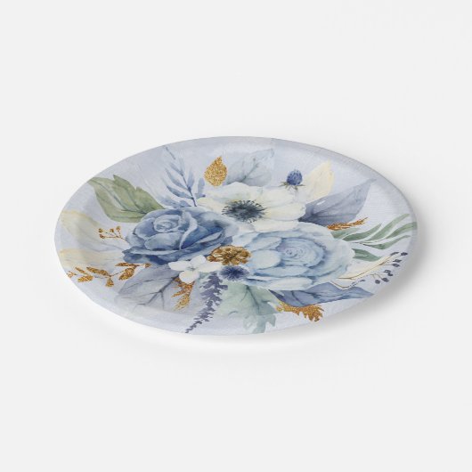 Dusty Blue Peony Roos Botanical Floral Wedding Papieren Bordje (Gekanteld)