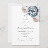 Dusty Blue Peony Roos en Glitter Couples Douche Kaart (Voorkant)