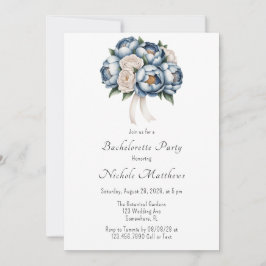 Dusty Blue Peony Roos & Glitter Bachelorette Party Kaart