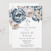 Dusty Blue Peony Roos & Glitter Bruidsmeisjes Lunc Kaart (Voorkant / Achterkant)