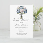 Dusty Blue Peony Roos & Glitter Vrijgezellenfeest Kaart (Staand voorkant)