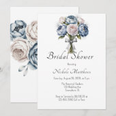 Dusty Blue Peony Roos & Glitter Vrijgezellenfeest Kaart (Voorkant / Achterkant)