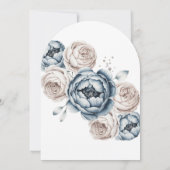 Dusty Blue Peony Roos & Glitter Wedding Kaart (Achterkant)