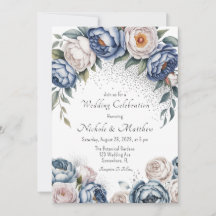 Dusty Blue Peony Roos & Glitter Wedding