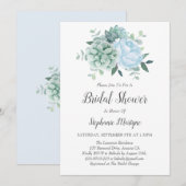 Dusty Blue Peony Succulents Vrijgezellenfeest Kaart (Voorkant / Achterkant)