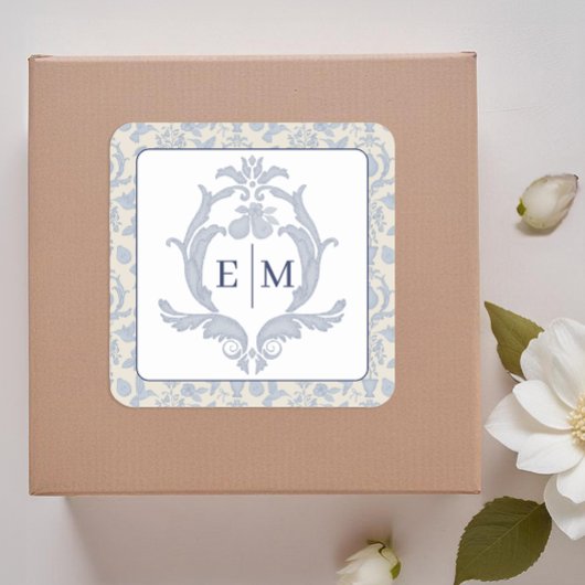 Dusty Blue Perfect Pear Monogram bruiloft Sticker