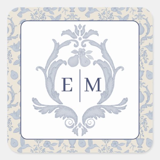 Dusty Blue Perfect Pear Monogram bruiloft Sticker (Voorkant)