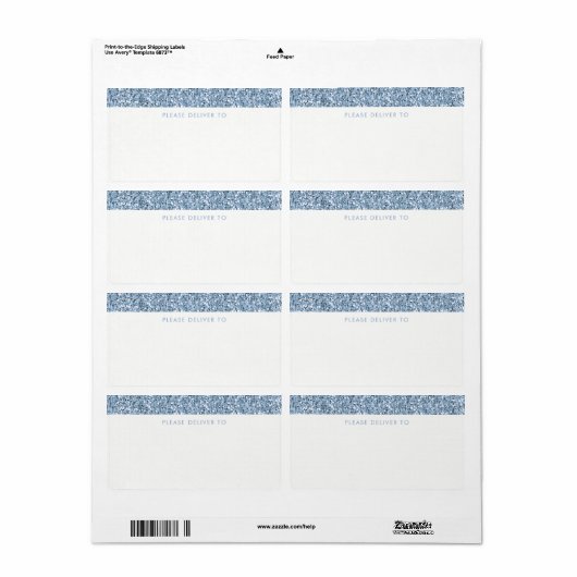 Dusty Blue Periwinkl Glitter Stripe Address Etiket (Full Sheet)