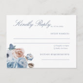 Dusty Blue & Perzik Bloemen Bruiloft RSVP Briefkaart (Voorkant)