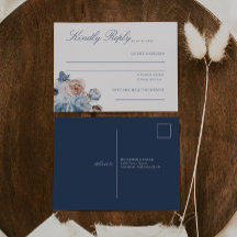 Dusty Blue & Perzik Bloemen Bruiloft RSVP
