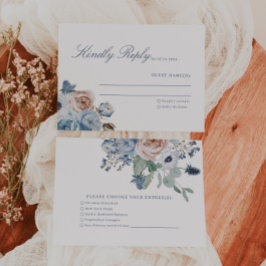 Dusty Blue & Perzik Bloemen Bruiloft RSVP Kaart