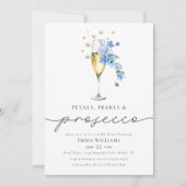 Dusty Blue Petals Parels & Prosecco Vrijgezellenfe Kaart (Voorkant)