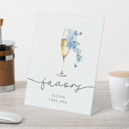 Dusty Blue Petals & Prosecco Vrijgezellenfeest Fav Reclamebord Met Voetstuk