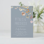 Dusty Blue Petals & Prosecco Vrijgezellenfeest Kaart (Staand voorkant)