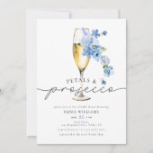 Dusty Blue Petals & Prosecco Vrijgezellenfeest Kaart (Voorkant)