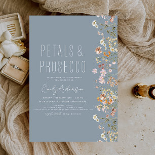 Dusty Blue Petals & Prosecco Vrijgezellenfeest Kaart