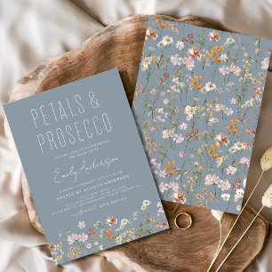 Dusty Blue Petals & Prosecco Vrijgezellenfeest Kaart