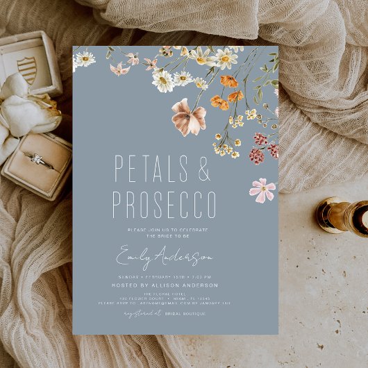 Dusty Blue Petals & Prosecco Vrijgezellenfeest Kaart