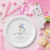 Dusty Blue Petals & Prosecco Vrijgezellenfeest Papieren Bordje (Feest)