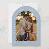 Dusty Blue Photo Arch Calligraphy Engagement Party Kaart (Voorkant)
