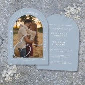 Dusty Blue Photo Arch Calligraphy Engagement Party Kaart