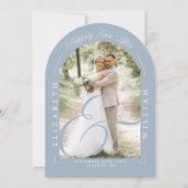 Dusty Blue Photo Arch Script Wedding Receptie Kaart (Voorkant)