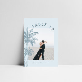 Dusty Blue Photo Boho Tropical Palm Tree Wedding Kaart