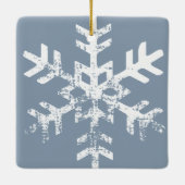 Dusty Blue Photo Border White Snowflakes Holiday Keramisch Ornament (Achterkant)