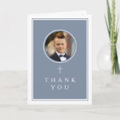Dusty Blue Photo Boy First Communion Bedankkaart (Voorkant)
