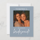 Dusty Blue Photo Bridesmaid Minimal proposal Kaart (Voorkant)