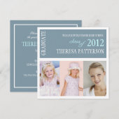  Dusty Blue Photo Collage Graduparty Kaart (Voorkant / Achterkant)
