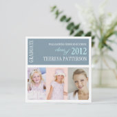  Dusty Blue Photo Collage Graduparty Kaart (Staand voorkant)