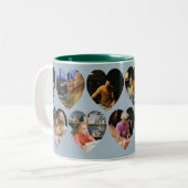 Dusty Blue Photo Collage Mug with Heart Frames Tweekleurige Koffiemok (Voorkant links)