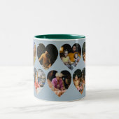 Dusty Blue Photo Collage Mug with Heart Frames Tweekleurige Koffiemok (Center)