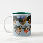Dusty Blue Photo Collage Mug with Heart Frames Tweekleurige Koffiemok (Links)