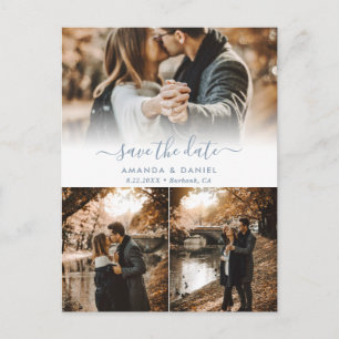 Dusty Blue Photo Collage Wedding Save the Date Aankondigingskaart